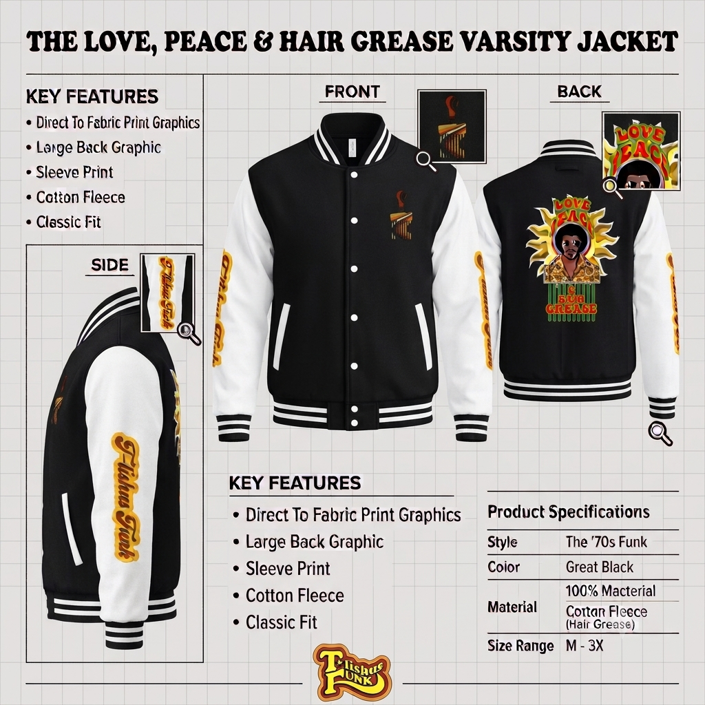 LOVE PEACE & HAIR GREASE Heavyweight letterman jacket
