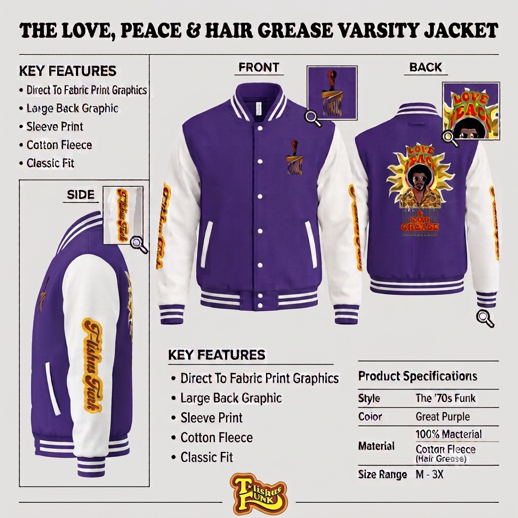 LOVE PEACE & HAIR GREASE Heavyweight letterman jacket