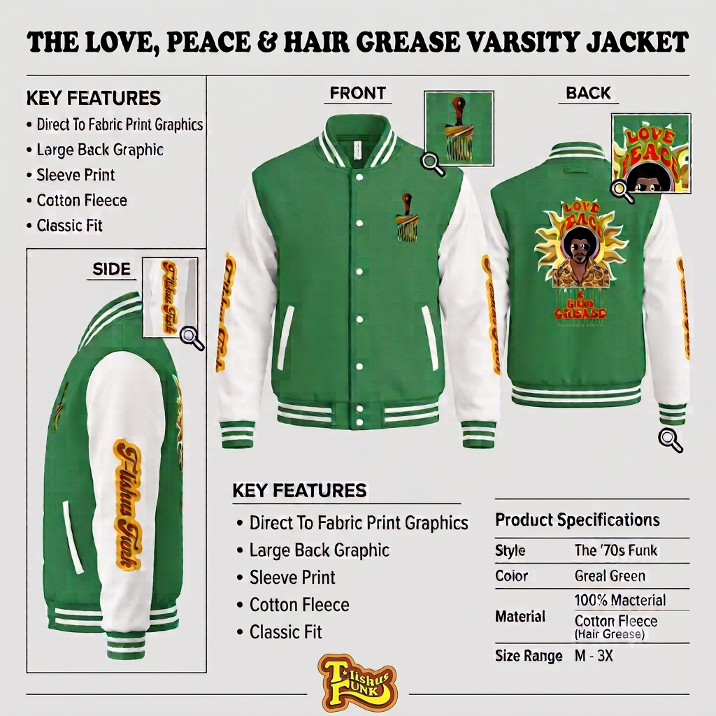 LOVE PEACE & HAIR GREASE Heavyweight letterman jacket