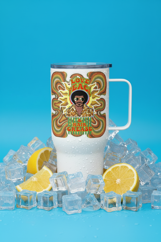 Love, Peace & Hair Grease Travel mug with a handle